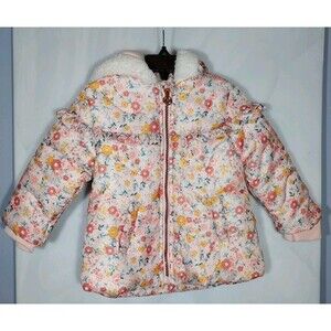 Nicole Miller Baby Girl's Winter Coat  24M Floral Ruffle Sherpa Lined Warm Cozy
